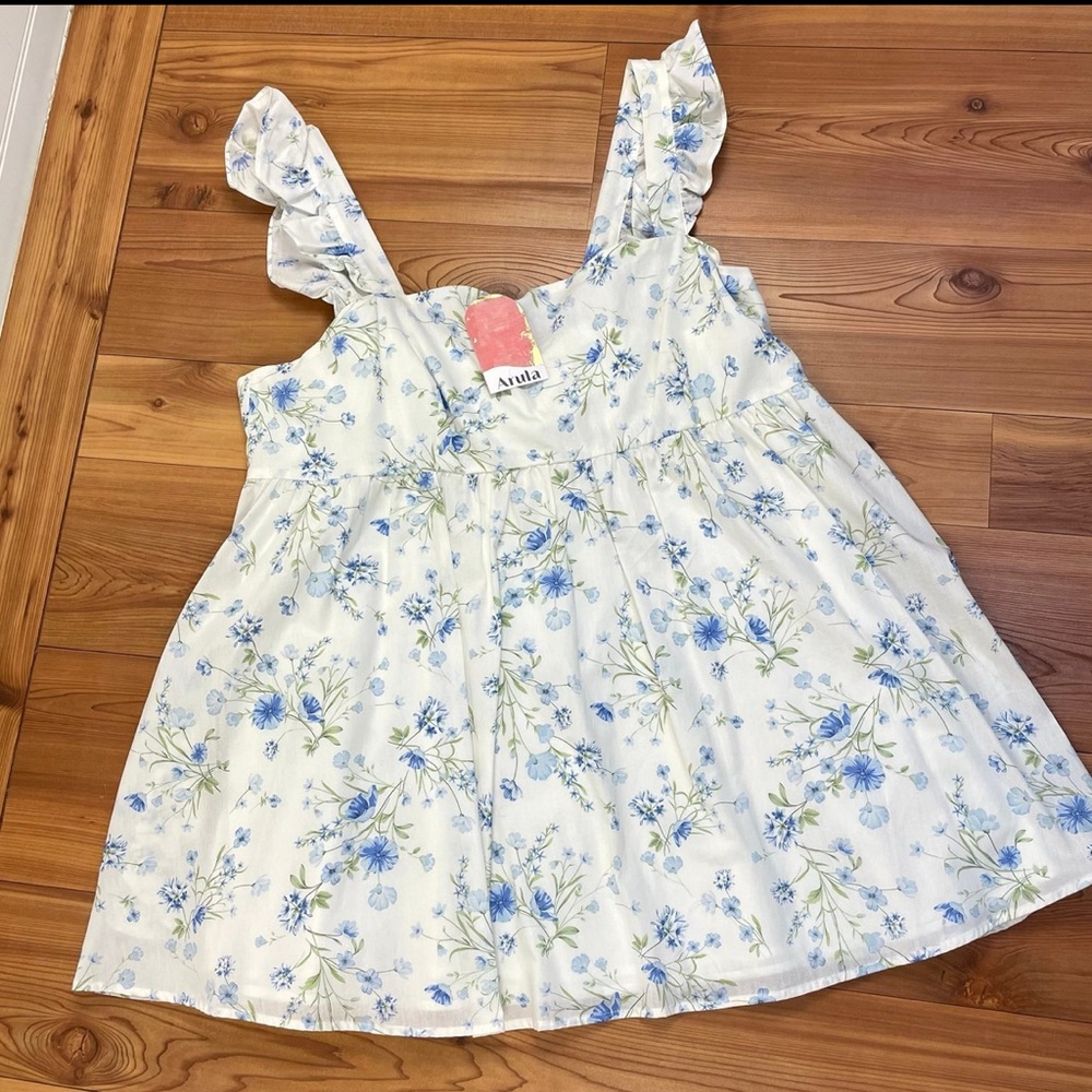ARULA Blue Floral Mini Dress - Picture 1 of 7